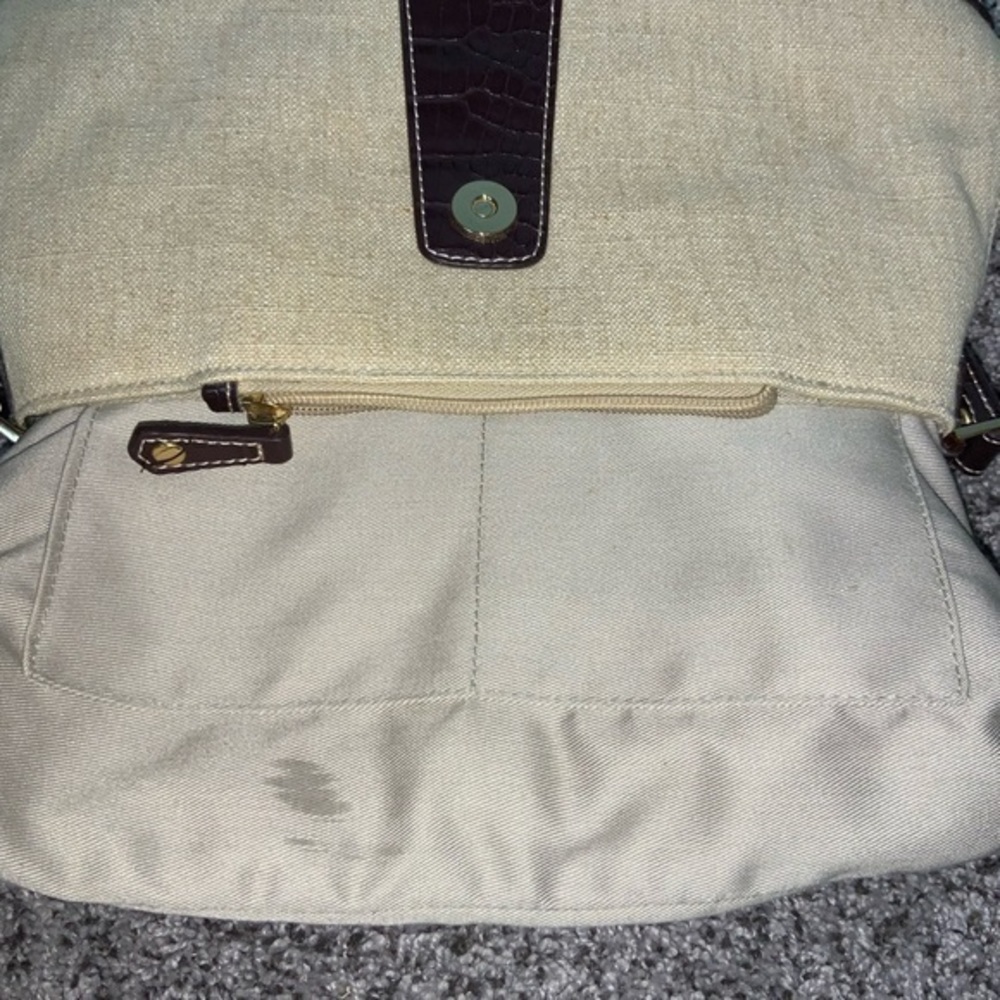Etienne Aigner Linen and Faux Leather Croc Embossed Shoulder Bag/Purse Tan/brown - Picture 11 of 15